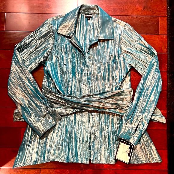 STAPLES crinkle jacket Nordstrom light blue teal turquoise unique collared - Picture 1 of 4